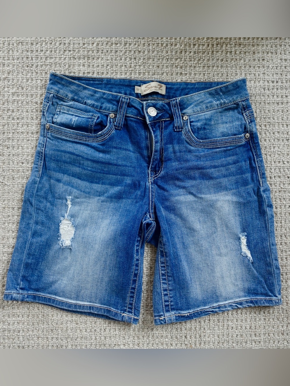 Seven7 Women's Distressed Denim Bermuda Shorts in Blue